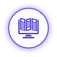 Icon of an open book on a computer monitor, symbolizing digital reading or e-books.