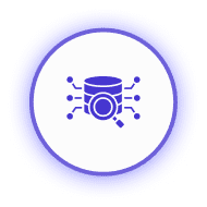 Icon of a database with connected nodes, symbolizing data management and connectivity in technology.